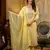 Floral embroidered silk round neck kurta trouser & dupatta set
