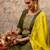 Floral embroidered silk round neck kurta trouser & dupatta set