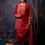 Floral embroidered silk round neck kurta trouser & dupatta set