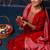 Floral embroidered silk round neck kurta trouser & dupatta set