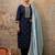 Floral embroidered silk round neck kurta trouser & dupatta set