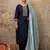 Floral embroidered silk blend round neck kurta trouser & dupatta set