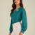 Women teal embroidered collar shirt