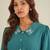 Women teal embroidered collar shirt