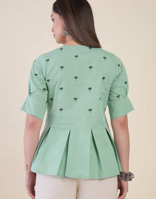 Women mint green embroidered peplum top 3