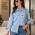 Women sky blue heart embroidered cotton casual shirt with full sleeves