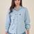 Women sky blue heart embroidered cotton casual shirt with full sleeves