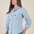 Women sky blue heart embroidered cotton casual shirt with full sleeves