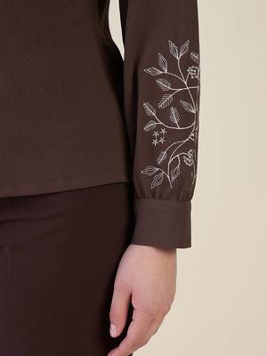 Women brown embroidered full sleeve casual shirt 5