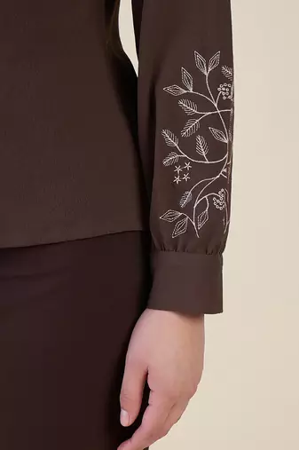 Women brown embroidered full sleeve casual shirt