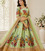 Light-Green Embroidered Art Silk Semi Stitched Lehenga Choli Collection