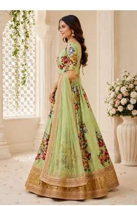 Light-Green Embroidered Art Silk Semi Stitched Lehenga Choli Collection 2