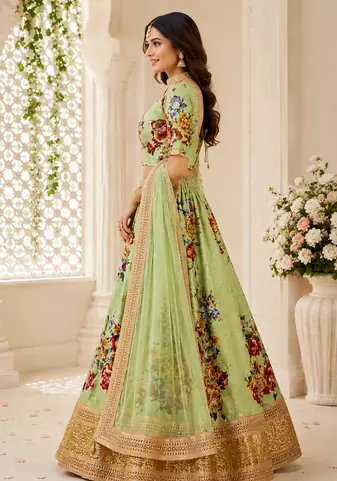Light-Green Embroidered Art Silk Semi Stitched Lehenga Choli Collection
