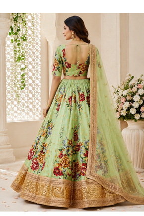 Light-Green Embroidered Art Silk Semi Stitched Lehenga Choli Collection 3