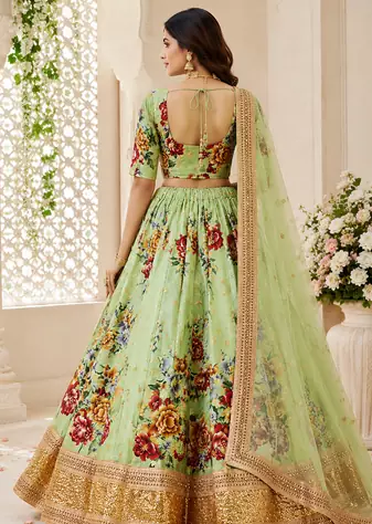 Light-Green Embroidered Art Silk Semi Stitched Lehenga Choli Collection