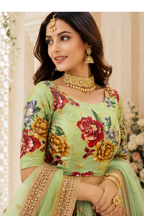 Light-Green Embroidered Art Silk Semi Stitched Lehenga Choli Collection 5