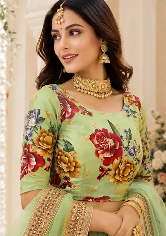 Light-Green Embroidered Art Silk Semi Stitched Lehenga Choli Collection