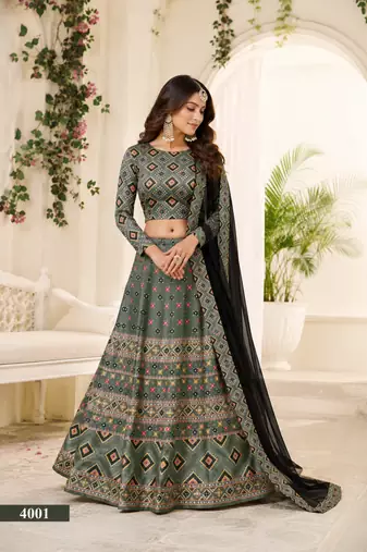 Multicolor Printed Silk Semi Stitched Lehenga Choli Traditional Wear Collection