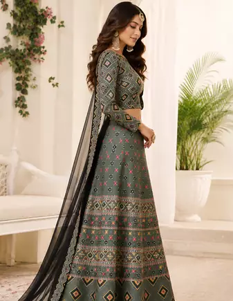 Multicolor Printed Silk Semi Stitched Lehenga Choli Traditional Wear Collection