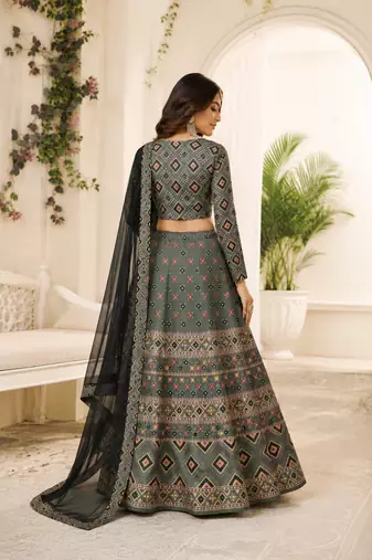 Multicolor Printed Silk Semi Stitched Lehenga Choli Traditional Wear Collection