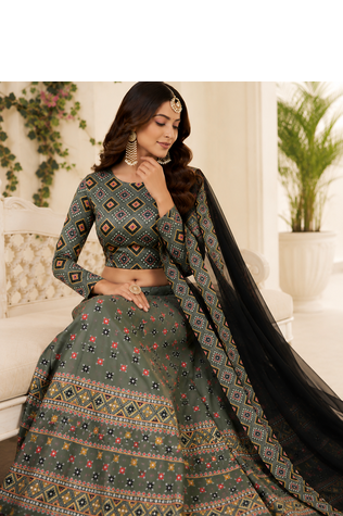 Multicolor Printed Silk Semi Stitched Lehenga Choli Traditional Wear Collection 4