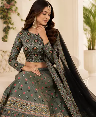 Multicolor Printed Silk Semi Stitched Lehenga Choli Traditional Wear Collection
