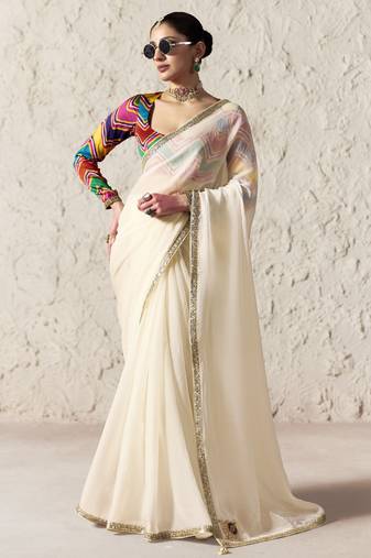 OFF WHITE FANCY embroidered saree with blouse