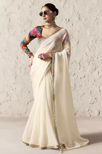 OFF WHITE FANCY embroidered saree with blouse