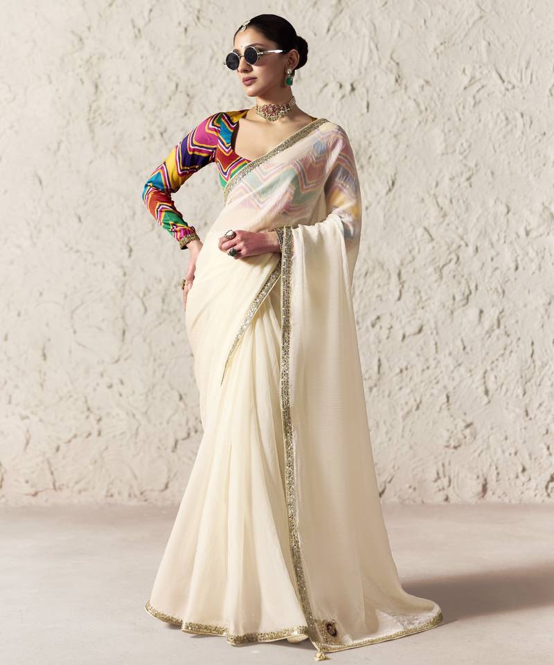 OFF WHITE FANCY embroidered saree with blouse