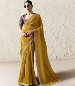 DARK YELLOW FANCY embroidered saree with blouse