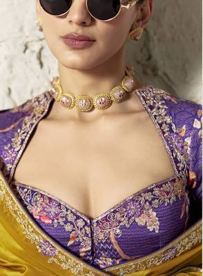 DARK YELLOW FANCY embroidered saree with blouse 2