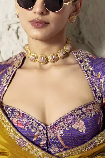 DARK YELLOW FANCY embroidered saree with blouse