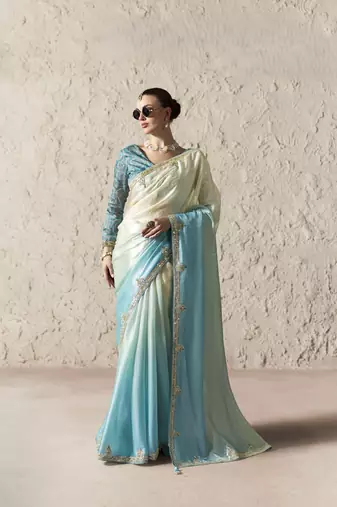 SKYBLUE FANCY embroidered saree with blouse