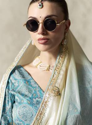 SKYBLUE FANCY embroidered saree with blouse 2