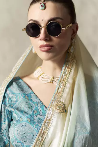 SKYBLUE FANCY embroidered saree with blouse