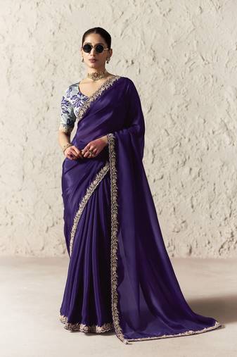 PURPLE FANCY embroidered saree with blouse