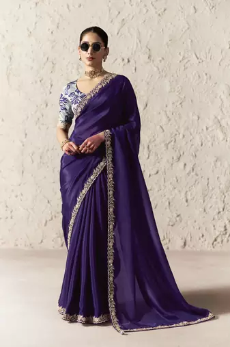 PURPLE FANCY embroidered saree with blouse
