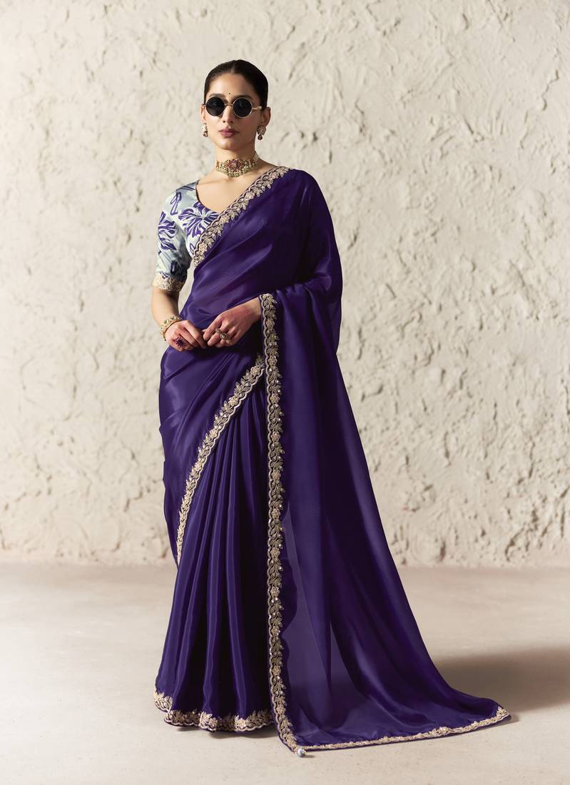 PURPLE FANCY embroidered saree with blouse