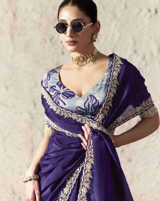 PURPLE FANCY embroidered saree with blouse 2