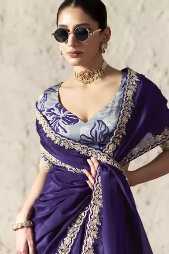 PURPLE FANCY embroidered saree with blouse