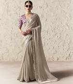 LIGHT GREY FANCY embroidered saree with blouse