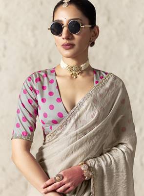 LIGHT GREY FANCY embroidered saree with blouse 2