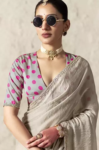 LIGHT GREY FANCY embroidered saree with blouse