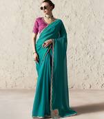 TEAL FANCY embroidered saree with blouse