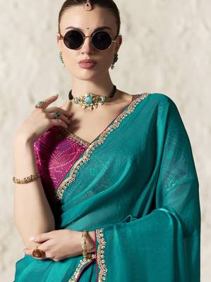 TEAL FANCY embroidered saree with blouse 2
