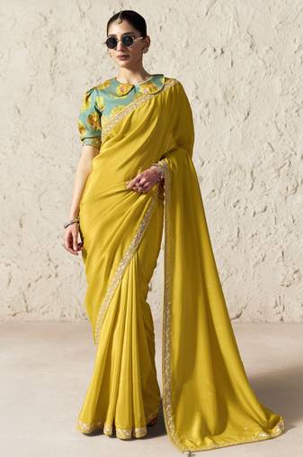 YELLOW FANCY embroidered saree with blouse
