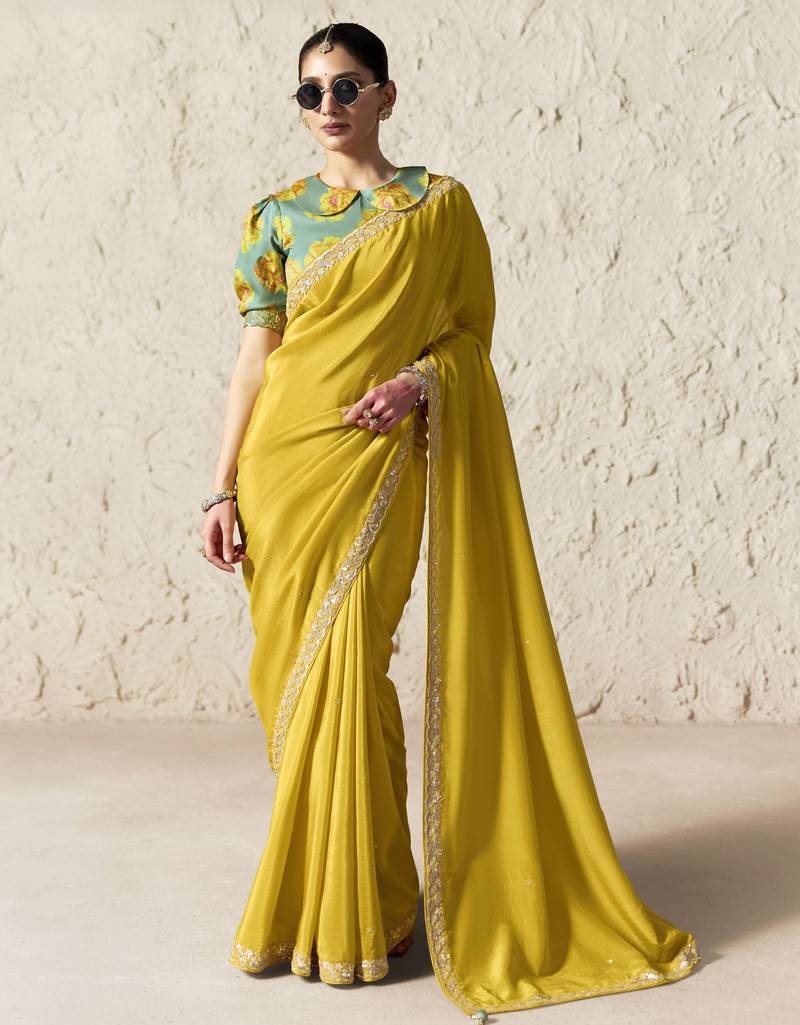 YELLOW FANCY embroidered saree with blouse