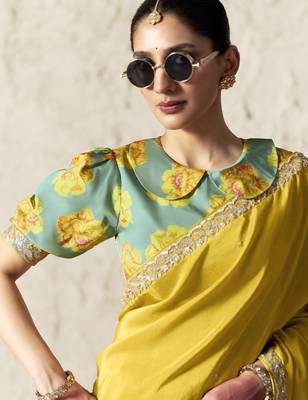 YELLOW FANCY embroidered saree with blouse 2