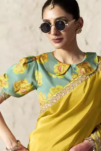 YELLOW FANCY embroidered saree with blouse