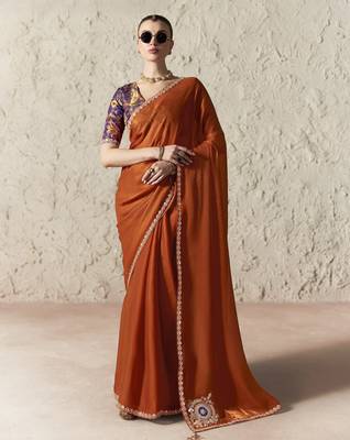 DARK ORANGE FANCY embroidered saree with blouse 1